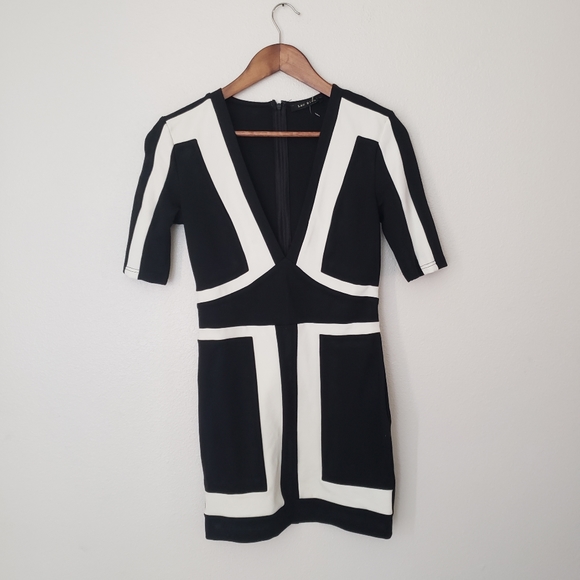lac bleu Dresses & Skirts - NWT Lac Bleu V-neck colorblock Bodycon mini dress